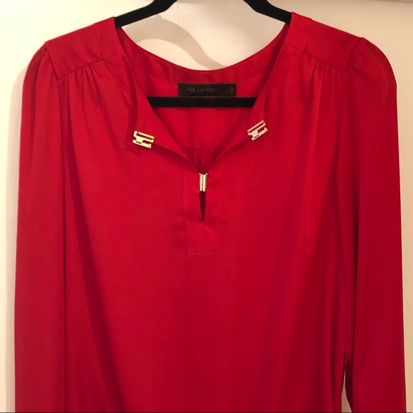 Red Satin Long Sleeve Blouse - The Limited - Picture 3 of 3